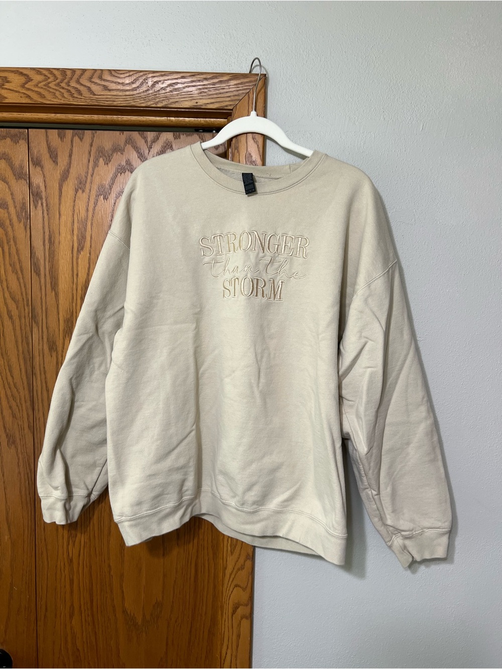 Stronger Than The Storm Embroidered Crewneck Sweatshirt - Cream